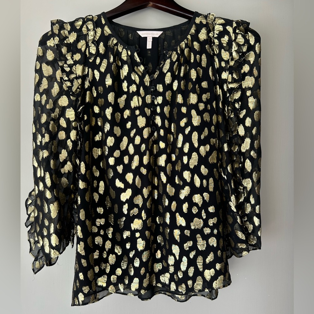 Rebecca Taylor 3/4 Sleeve Metallic Silk Top